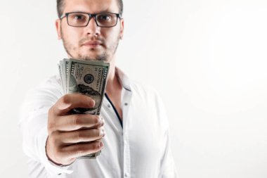 Elinde bir iş adamı, bizi dolar para. Yolsuzluk, rehin, rüşvet, sahtekarlık, kavramı ihale teklif verme