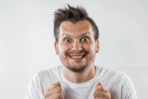 Hombre Con Una Mirada Loca Una Sonrisa Los Pensamientos Locos — Foto de Stock