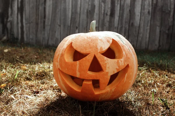 Halloween Sütőtök Lámpa Égő Gyertyákkal Sötét Háttérrel Egy Misztikus Hely — Stock Fotó