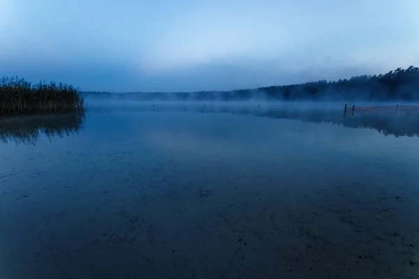 Dimma Över Sjön Twilight Över Sjön Mycket Tät Dimma Dawn — Stockfoto