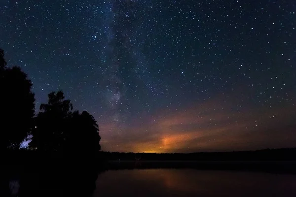 Ciel Étoilé Voie Lactée Beau Paysage Nuit Biélorussie — Photo