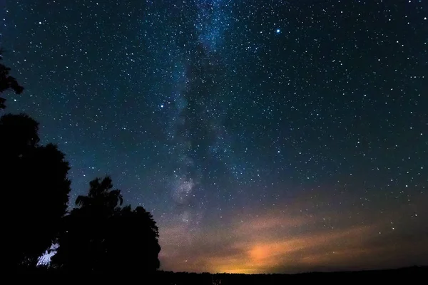 Ciel Étoilé Voie Lactée Beau Paysage Nuit Biélorussie — Photo