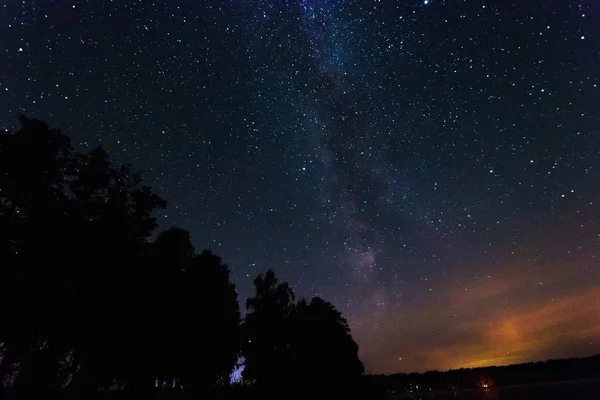 Ciel Étoilé Voie Lactée Beau Paysage Nuit Biélorussie — Photo