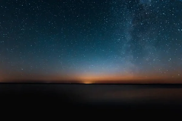 Ciel Étoilé Nuit Bleu Avec Galaxie Voie Lactée Dessus Lac — Photo