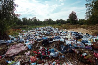 Doğada, ormandaki berbatım. Bir büyük çöp yığını, bozulmuş çöp. Birkaç zehirli artıkları. Doğa, plastik birikimi, bir felaket kirliliği kavramı.