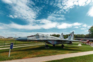 Minsk, Belarus, 10 Eylül 2018. Aviyonik Müzesi, Mig 29. Samalet Rusya'nın cephanelik 4 nesil savaşçıdır.