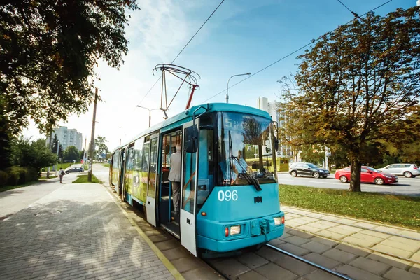 Minsk Belarús Septiembre 2018 Transporte Urbano Tranvía Calle Yakub Kolas —  Fotos de Stock