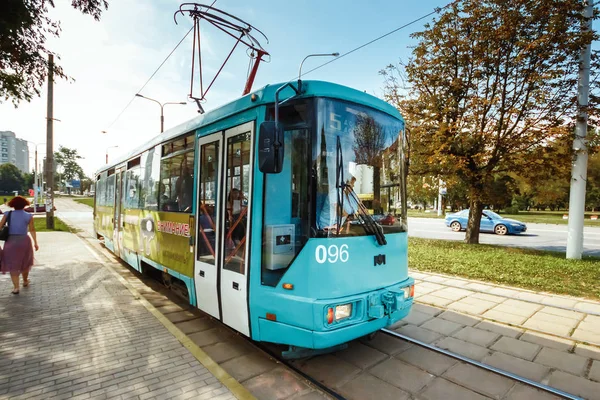 Minsk Belarús Septiembre 2018 Transporte Urbano Tranvía Calle Yakub Kolas —  Fotos de Stock