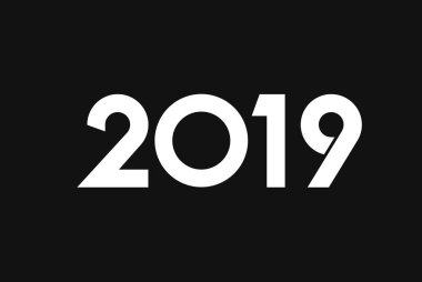 Yaratıcı arka plan, numaraları 2019 ve şenlikli konfeti, karanlık bir arka plan sarmal şeritler. Mutlu yeni yıl 2019. Dekorasyon öğesi tinsel, kopya alanı ile.