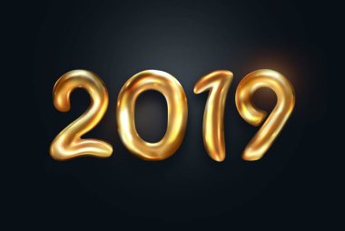 Yaratıcı arka plan, 2019 mutlu yeni yıl, sayı topu, hava balon dolu balonları karanlık bir arka plan üzerinde altın numaraları. Yeni yıl balon dekorasyon, kutlama, tebrik için. kopya alanı.