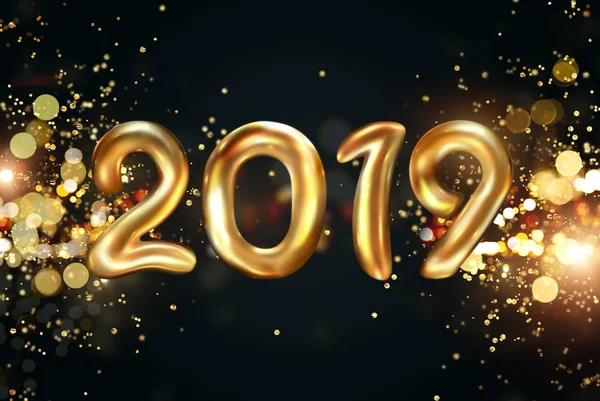 Творческий Фон Золотые Цифры Bbons Темном Фоне 2019 Happy New — стоковое фото