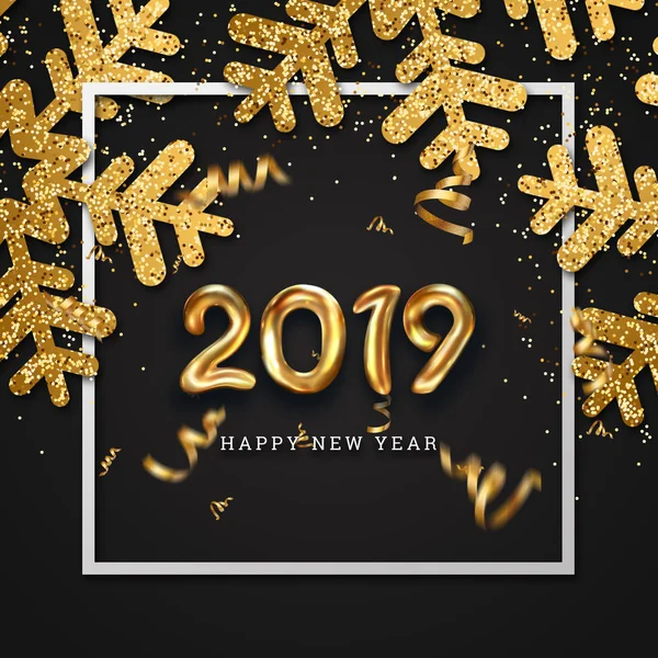 Fundo Criativo Números Ouro Balões Fundo Escuro 2019 Feliz Ano — Fotografia de Stock