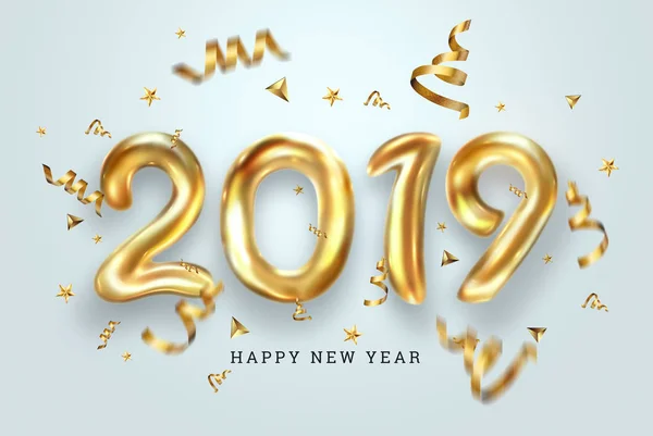Creative background, Gold numbers Balloons on a light background, 2019 Happy new year, Number Ball, Air Filled Balloon. New year balloon for decoration, celebration, congratulation. copy space.