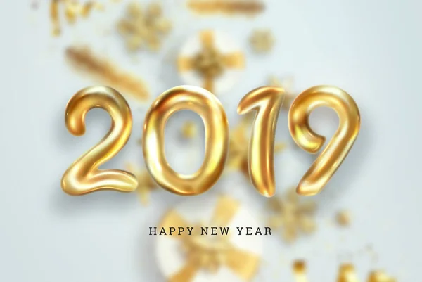 Creative background, Gold numbers Balloons on a light background, 2019 Happy new year, Number Ball, Air Filled Balloon. New year balloon for decoration, celebration, congratulation. copy space.