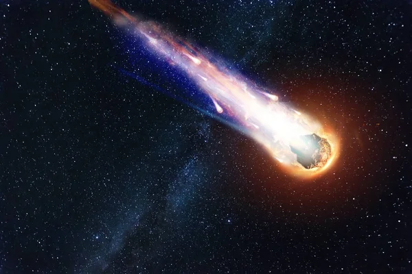 Ein Komet Ein Asteroid Ein Meteorit Fällt Gegen Einen Sternenhimmel — Stockfoto