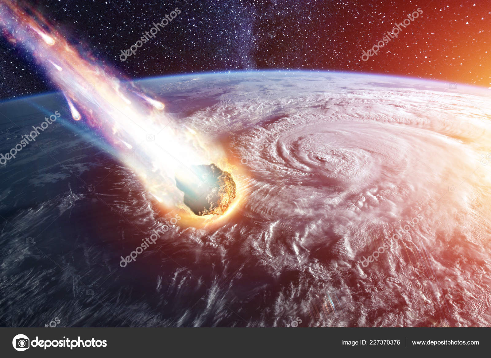 Comet Asteroid Meteorite Glows Enters Earth's Atmosphere Attack Meteorite Meteor Stock Photo by
