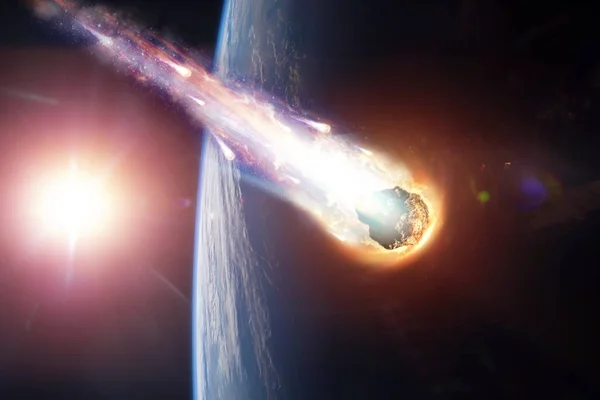 Ένας Κομήτης Αστεροειδής Ένας Μετεωρίτης Λάμπει Μπαίνει Στη Γήινη Ατμόσφαιρα — Φωτογραφία Αρχείου