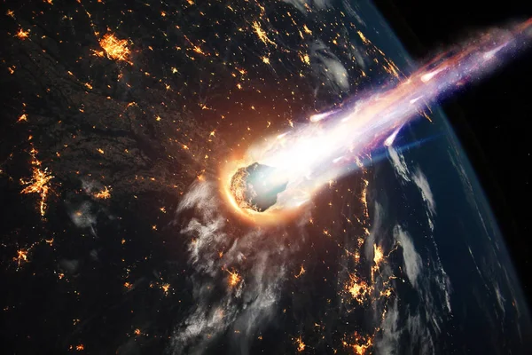 Komet Asteroid Meteorit Lyser Går Jordens Atmosfär Attack Meteoriten Meteor — Stockfoto