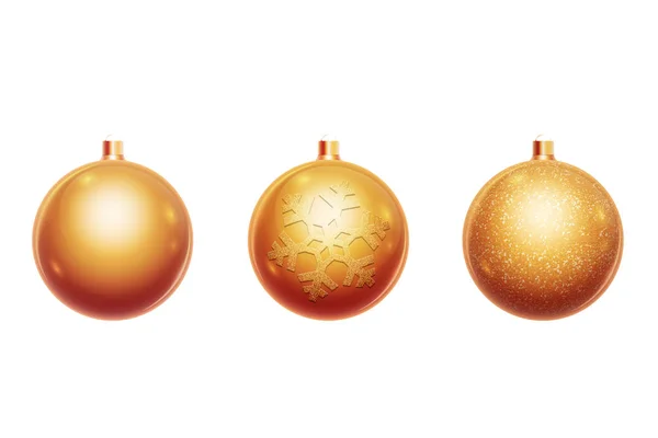 Set Christmas Balls Gold Color Isolated White Background Christmas Decorations — Stock Photo, Image