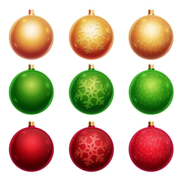 Set Χριστουγεννιάτικες Μπάλες Από Χρυσό Κόκκινο Πράσινο Απομονωμένα Λευκό Φόντο — Φωτογραφία Αρχείου