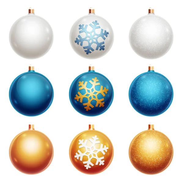 Set Christmas Balls White Blue Gold Color Isolated White Background — Stock Photo, Image