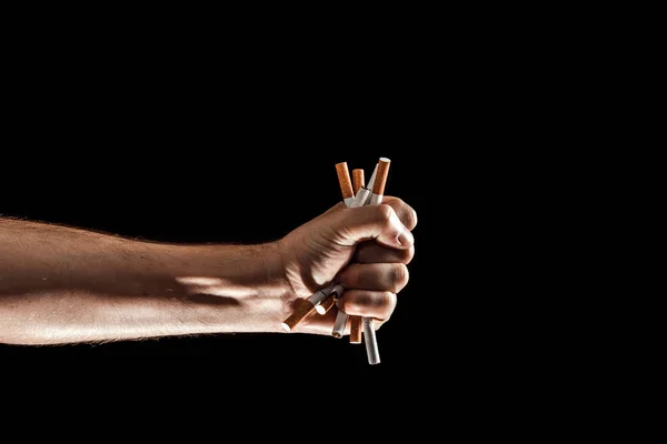 Fondo Creativo Mano Masculina Aprieta Puño Cigarrillo Concepto Fumar Mata — Foto de Stock