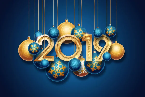 Creativo Nuovo Design Blu Golden 2019 Capodanno Sfondo Con Palle — Foto Stock