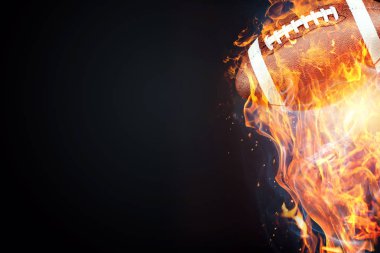 Amerikan futbolu oyunu. Ateşin yanında saran futbol topu. Spor, güreş, hız, muhalefet kavramı. Karma ortam, kopya alanı.
