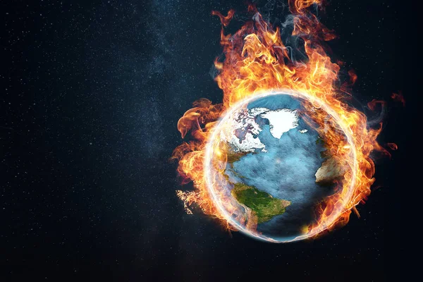 The globe is on fire, global warming, the average temperature on earth is rising. The concept of disaster. This image elements furnished by NASA