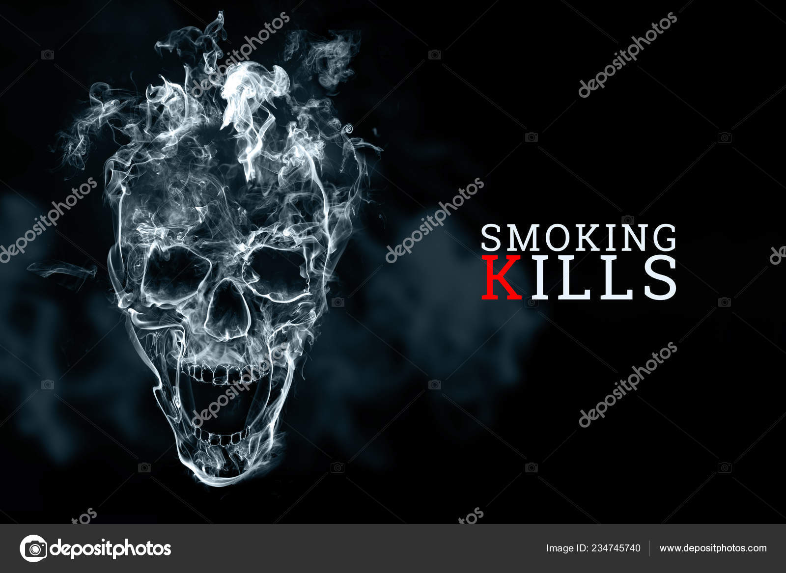 Skalle Fra Sigarettrøyk Svart Bakgrunn Inskripsjonen Røyking Dreper Kreativ  Bakgrunn – stockfoto © MarkoAliaksandr #234745740, image size:1600x1167