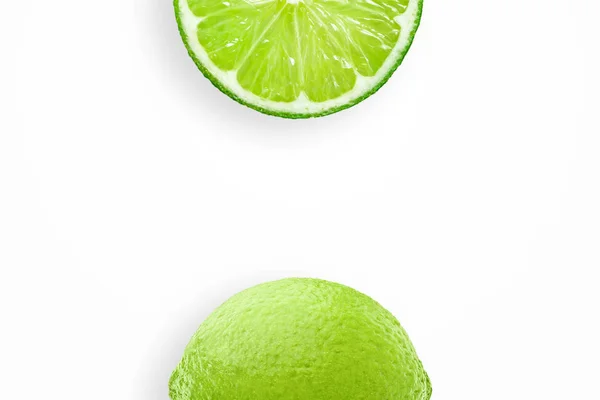 Creative Background Lime Lime Slices White Background Flat Lay Copy — Stock Photo, Image