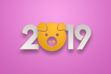 Yaratıcı arka plan, 2019 mutlu yeni yıl. Renkli tasarım. Tebrik kartı numaraları tasarımı. Hafif bir arka plan üzerinde 2019 sayılarla banner. Kopya alanı.