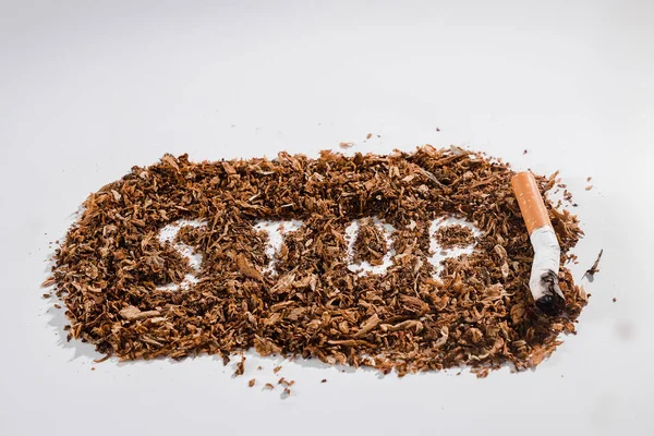 Fondo Creativo Palabra Parada Escrita Tabaco Sobre Fondo Blanco Concepto — Foto de Stock