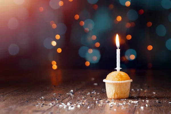 Kreativer Hintergrund Cupcake Mit Kerzen Schönes Bokeh Alles Gute Zum — Stockfoto