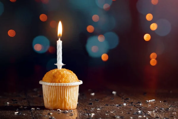 Kreativer Hintergrund Cupcake Mit Kerzen Schönes Bokeh Alles Gute Zum — Stockfoto