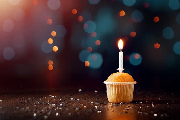 Kreativer Hintergrund Cupcake Mit Kerzen Schönes Bokeh Alles Gute Zum — Stockfoto