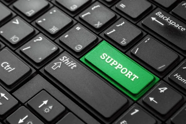 Close Green Button Word Support Black Keyboard Creative Background Copy — Stock Photo, Image