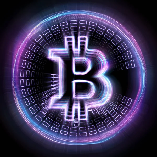 Голограмма Bitcoin Изолирована Черном Фоне Криптовалюта Электронные Деньги Технология Блокчейн — стоковое фото