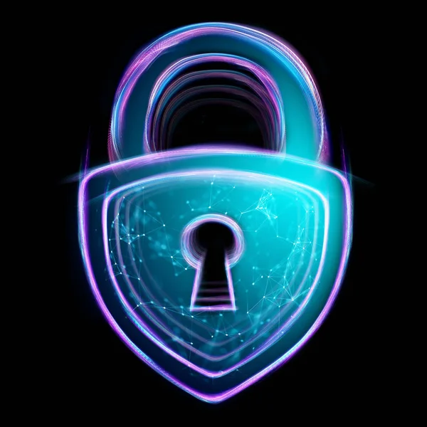 Hologram Lock Isolated Black Background Concept Security Safe Data Privacy — Stock Photo, Image