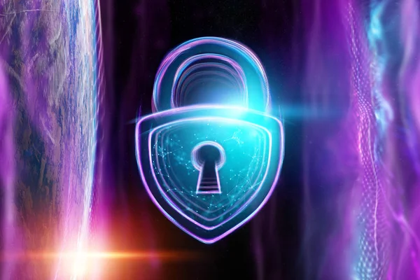 Kreativer Ultravioletter Hintergrund Hologrammsperre Das Konzept Von Sicherheit Sicherheit Datenschutz — Stockfoto