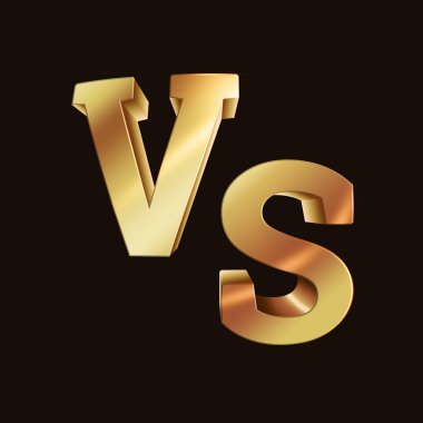 Yaratıcı arka plan, altın karşı logosu, spor ve güreş için mektuplar. oyun kavramı, rekabet, yarışma, güreş, spor. 3D render, 3D illüstrasyon.