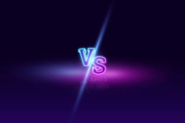 Creatieve achtergrond, blauw neon versus embleem, brieven voor sporten en het worstelen. Game concept, concurrentie, competitie, worstelen, sport. 3D-rendering, 3D-illustratie. — Stockfoto