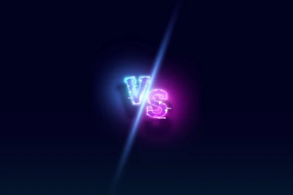 Kreativer Hintergrund, blauer Neon versus Logo, Buchstaben für Sport und Ringen. Spielkonzept, Wettbewerb, Wettbewerb, Ringen, Sport. 3D-Darstellung, 3D-Illustration. — Stockfoto