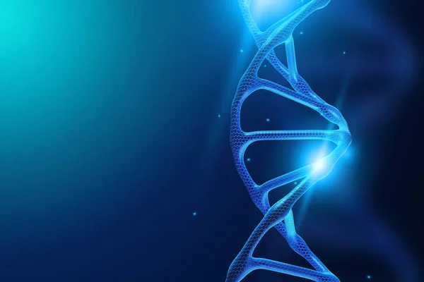 Fundo criativo, estrutura de DNA, molécula de DNA em um fundo azul, ultravioleta. renderização 3d, ilustração 3d. O conceito de medicina, pesquisa, experimentos, experiência, vírus, doença . — Fotografia de Stock