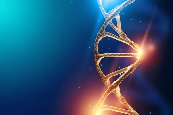 Fundo criativo, estrutura de DNA, molécula de DNA em um fundo azul, ultravioleta. renderização 3d, ilustração 3d. O conceito de medicina, pesquisa, experimentos, experiência, vírus, doença . — Fotografia de Stock