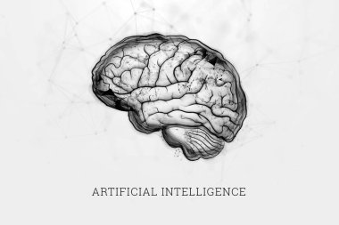 Görüntü mozka hafif bir arka plan üzerinde. Yapay zeka kavramı, sinir ağları, robotlaşma, makine öğrenimi. 3d illüstrasyon, kopyalama alanı.