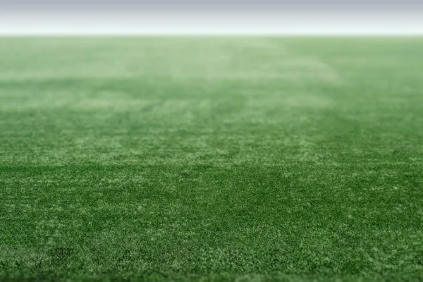 Green sports field with artificial grass, football field perspective.