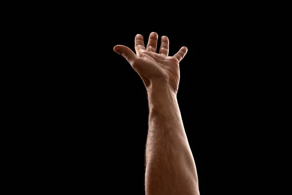 Férfi kezek Vértes izolált fekete háttér — Stock Fotó