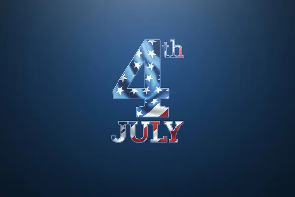 Luova tausta, kirjoitus 4. heinäkuuta sinisellä pohjalla, Yhdysvaltain itsenäisyyspäivä, Amerikan lippu. Itsenäisyyspäivä Amerikan lippu, postikortti, kopioi tilaa. 3D-kuvitus, 3D-renderointi — kuvapankkivalokuva