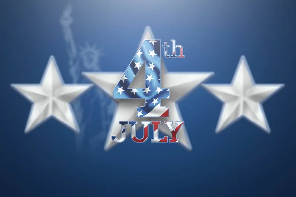 Fundo criativo, inscrição 4 de julho em um fundo azul, Dia da Independência dos EUA, bandeira americana. Bandeira do Dia da Independência da América, cartão postal, espaço de cópia. Ilustração 3D, renderização 3D — Fotografia de Stock